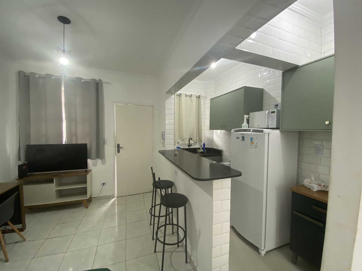 Apartamento à Venda – Sala Living Dividido em Quarto, Sala, Cozinha e Garagem – Rua Jacob Emerick, São Vicente-SP