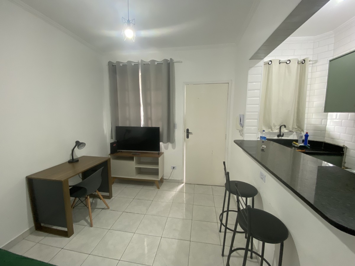 Apartamento à Venda – Sala Living Dividido em Quarto, Sala, Cozinha e Garagem – Rua Jacob Emerick, São Vicente-SP
