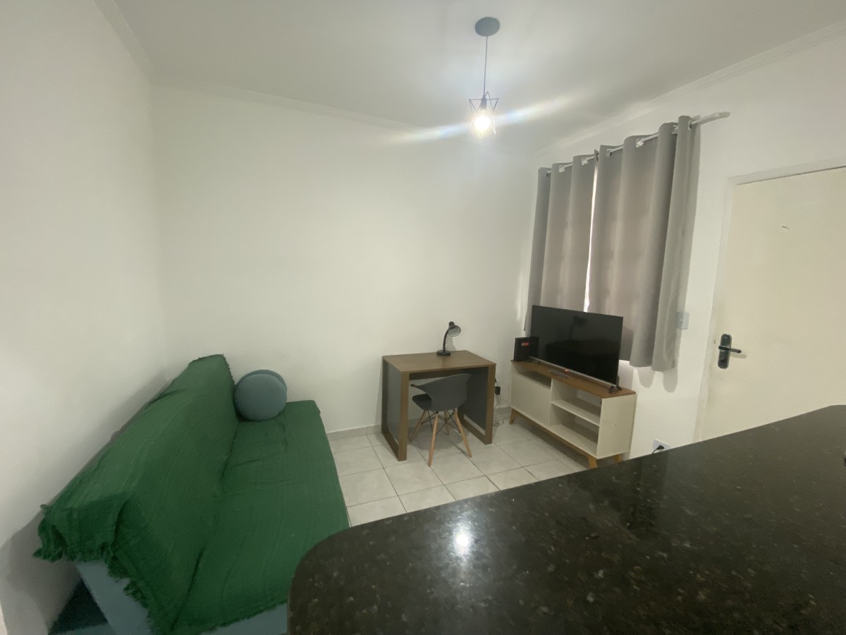 Apartamento à Venda – Sala Living Dividido em Quarto, Sala, Cozinha e Garagem – Rua Jacob Emerick, São Vicente-SP